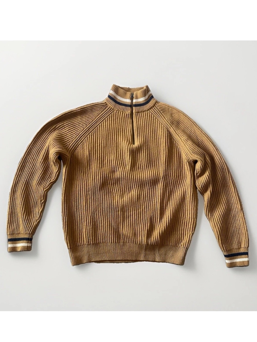 J.Crew Men’s 100% Rib Knit 1/4 Zip Mock Neck Sweater Brown Mustard Size L - Picture 2 of 6